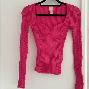 H&M Vibrant Pink Ribbed Long Sleeve Top